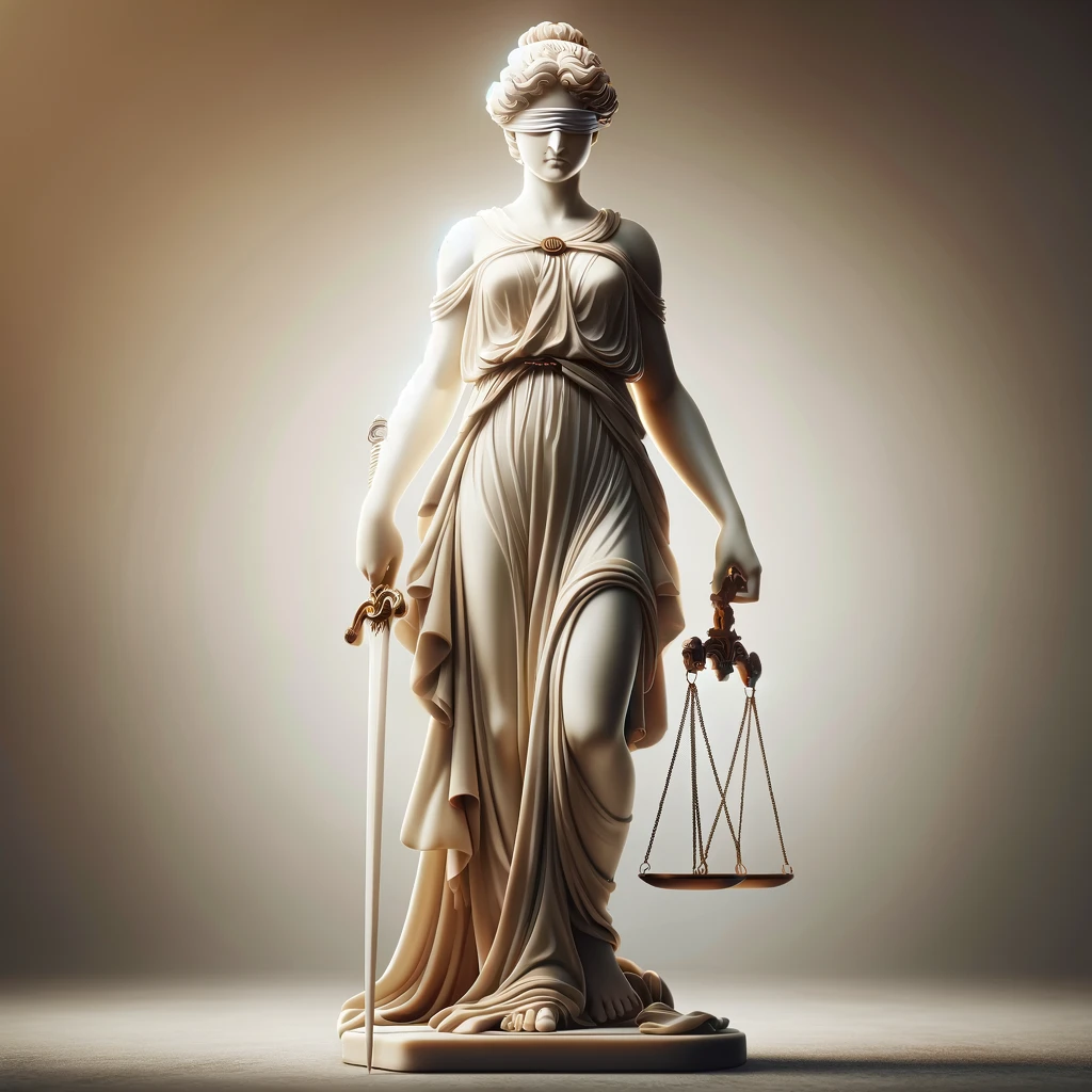 Themis, the Greek goddess of justice, holding a sword and scales of justice